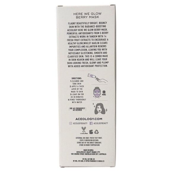 ACEOLOGY Here We Glow Berry Mask 65 ml/2.19 fl oz Full Size NIB - Picture 3 of 3